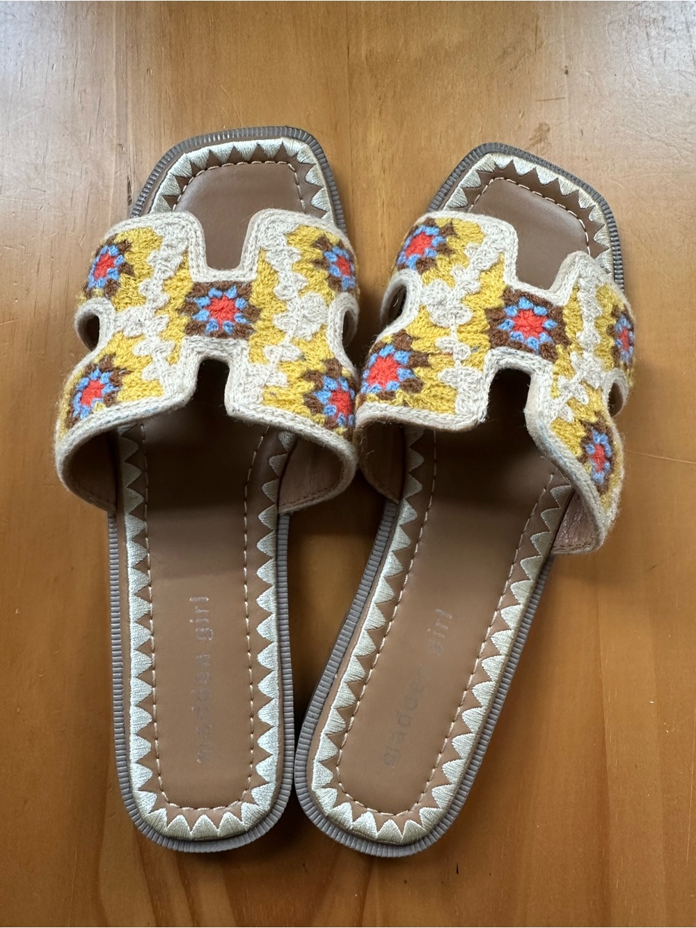 Madden Girl Yellow Crochet Slide Sandals with Multicolor Floral